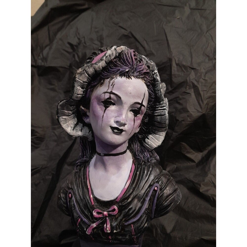 Ooak Painted Ceramic  Bust, Goth Girl, 12 Inch
